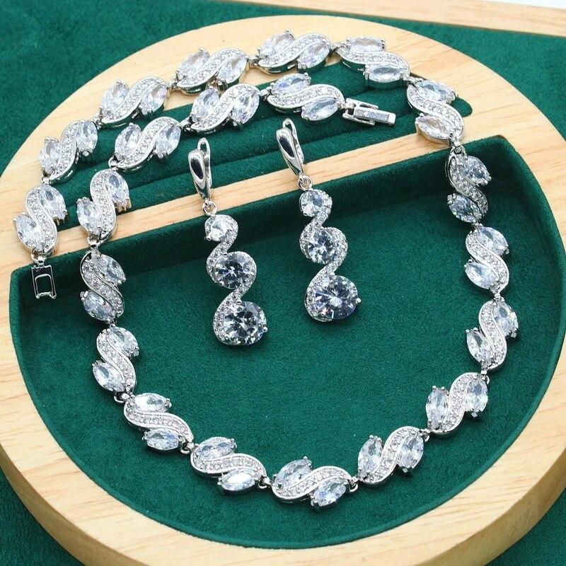 Ожерелье из серебра 925 пробы, комплекты ювелирных изделий для женщин, свадебные изысканные длинные серьги с зеленым королевским синим цирконием, подарок на праздник