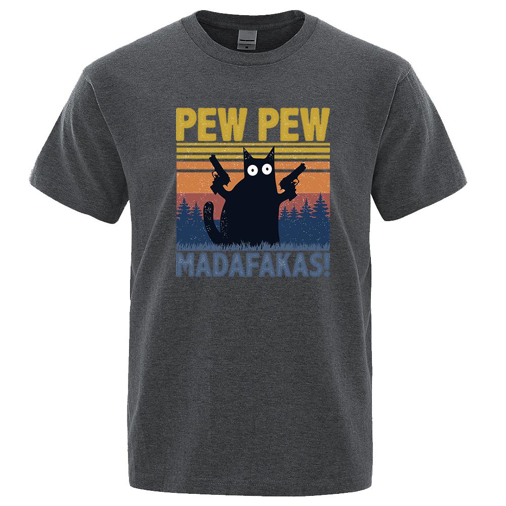 Футболка Pew Pew Madafakas для мужчин с коротким рукавом, новинка, забавная футболка с котом, винтажные летние топы, рубашки, футболка, футболка с круглым вырезом, уличная одежда