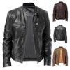 Spring Men's Stand-up Collar Slim Leather Jacket Zipper Pocket Decorative Leather Jacket Biker Clothes Men's Jacket