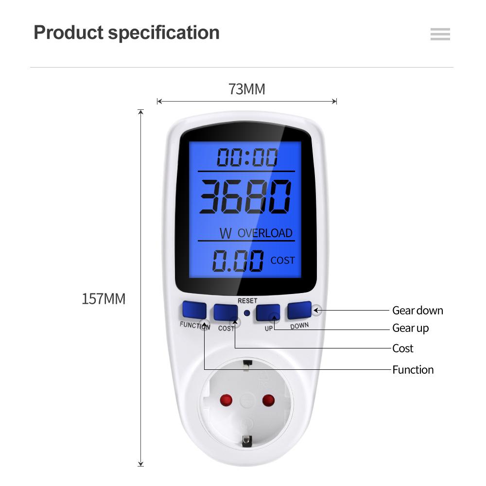Digital Wattmeter Energy Meter Wattage Electricity Kwh Power Meter LCD Power Meter Outlet Power Analyzer Power Switch EU US UK