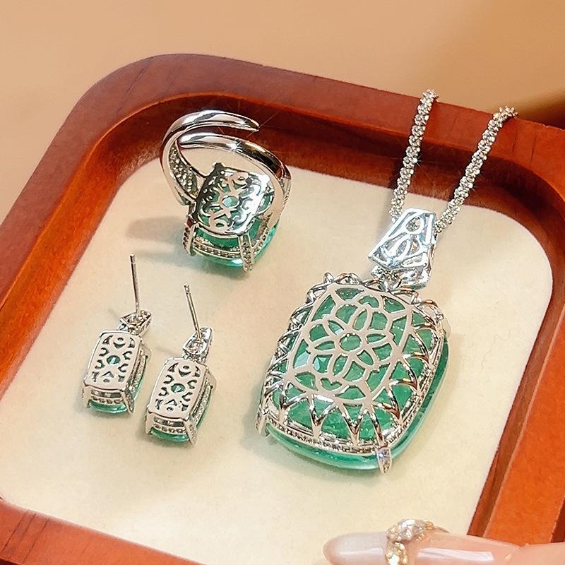 Новый ювелирный набор Huameimei Серьги Ожерелья Кольца Стиль Paraiba Высококачественный Женский Опт