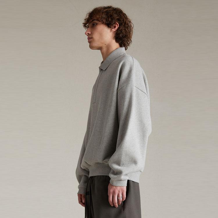 Fear of God Рубашка-поло Essentials с длинными рукавами Dark Heather Oatmeal Мужские топы Серые 192SP244393F