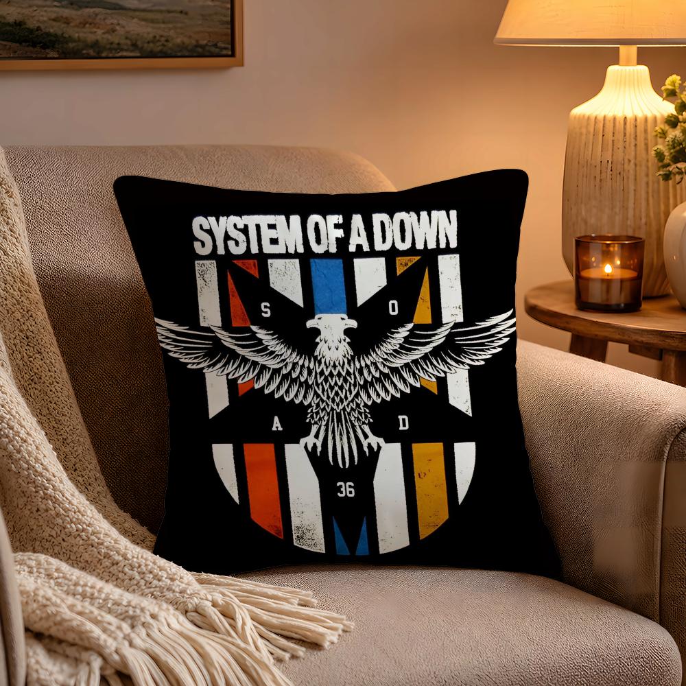 Hot Rock Band SSystem Of A Down Pillow Case Soft Plush Cushion Cover Double Print and Invisible Zipper for Sofa Home Car Use