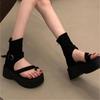 Fashion Retro Thick Heel Roman Booties Women's Fashion Toe Cover High Top Sandals Heightening Zipper Short Boots Summer Women Shoes 40