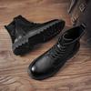 Fashion Genuine Leather Men Ankle Boots Black High Top Men Boots 2025 Winter Warm Outdoor  Boot Punk Style Man Motorcycle Boots