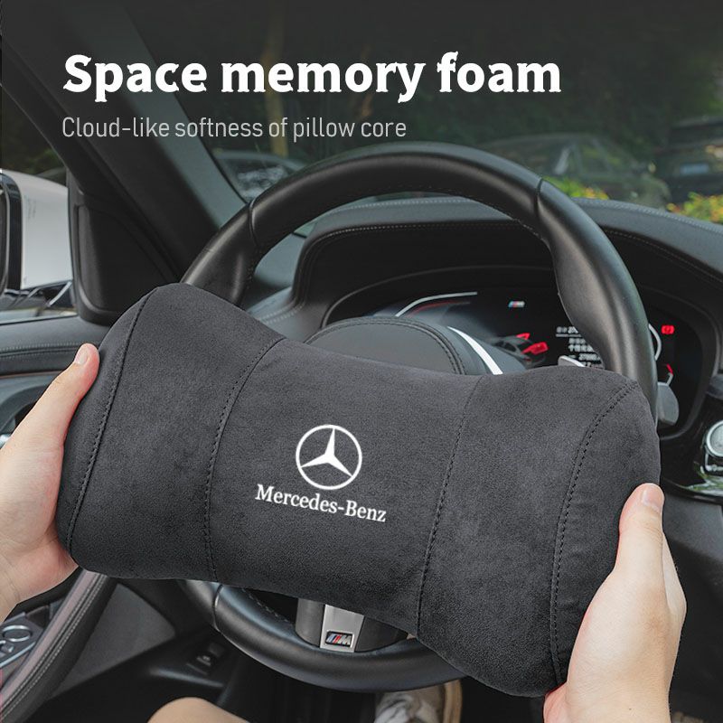 CQI1 Car Seat Suede Memory Cotton Neck Pillow Headrest For Mercedes Benz AMG W205 C300 W203 W206 W108 W124 W126 W140 W168 GLA GLB GLC