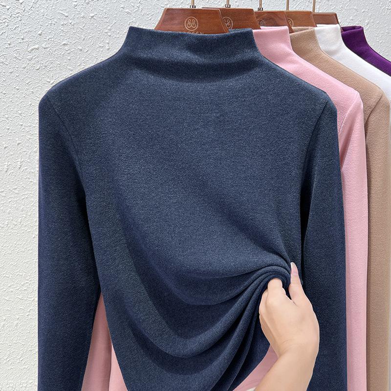 Autumn and Winter Women's Bottoming Shirt Dralon Warm Half Turtle-neck Long-sleeved Double Faced Velvet Inner Tops