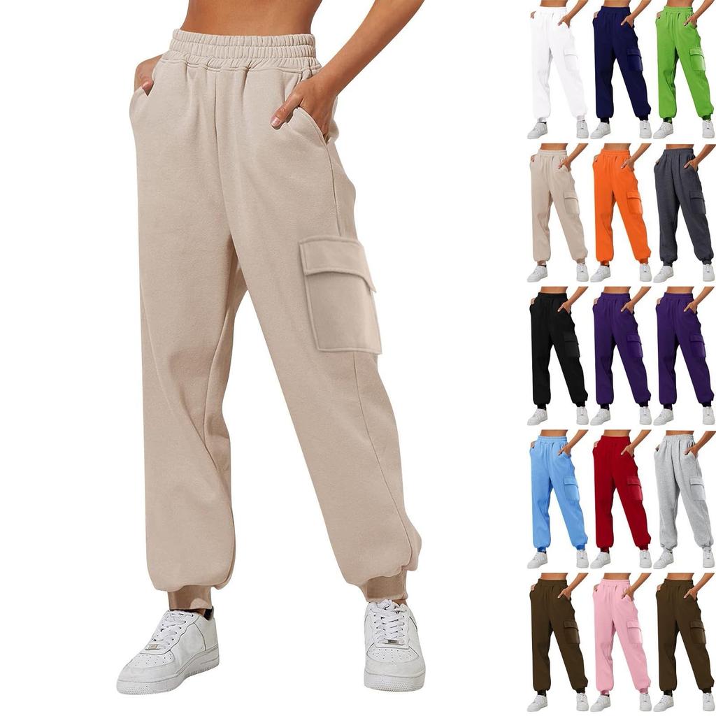 Women's Fashion Sport Solid Color Pocket Casual Sweatpants Pants