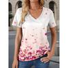 Женская модная футболка с цветочным принтом, модные короткие рукава, V-образный вырез, обычные топы, повседневные футболки с принтом, летние повседневные топы Y2K