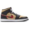 Мужские кроссовки Air Jordan 1 Mid SE Tartan Swoosh Коричневые и черные с кунжутом DZ5329-001