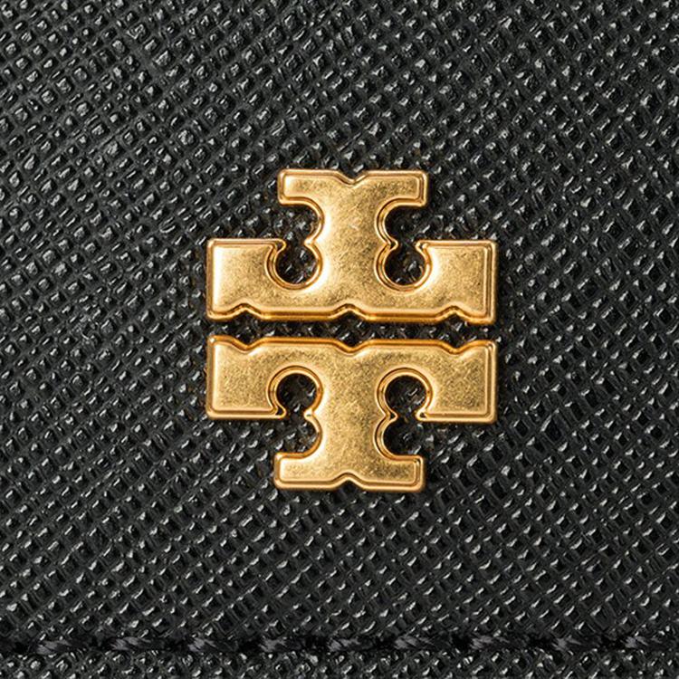 Tory Burch Emerson Металлический логотип Цепочка Ремень через плечо Маленькая Кожаная и Кожаная Сумка-кроссбоди Женская сумка-кроссбоди Черный 136093-001