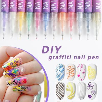 Набор ручек для дизайна ногтей 12 цветов Профессиональные маркеры для рисования на ногтях для гелевых ногтей Быстросохнущий набор красок с прецизионными наконечниками 0,5 мм