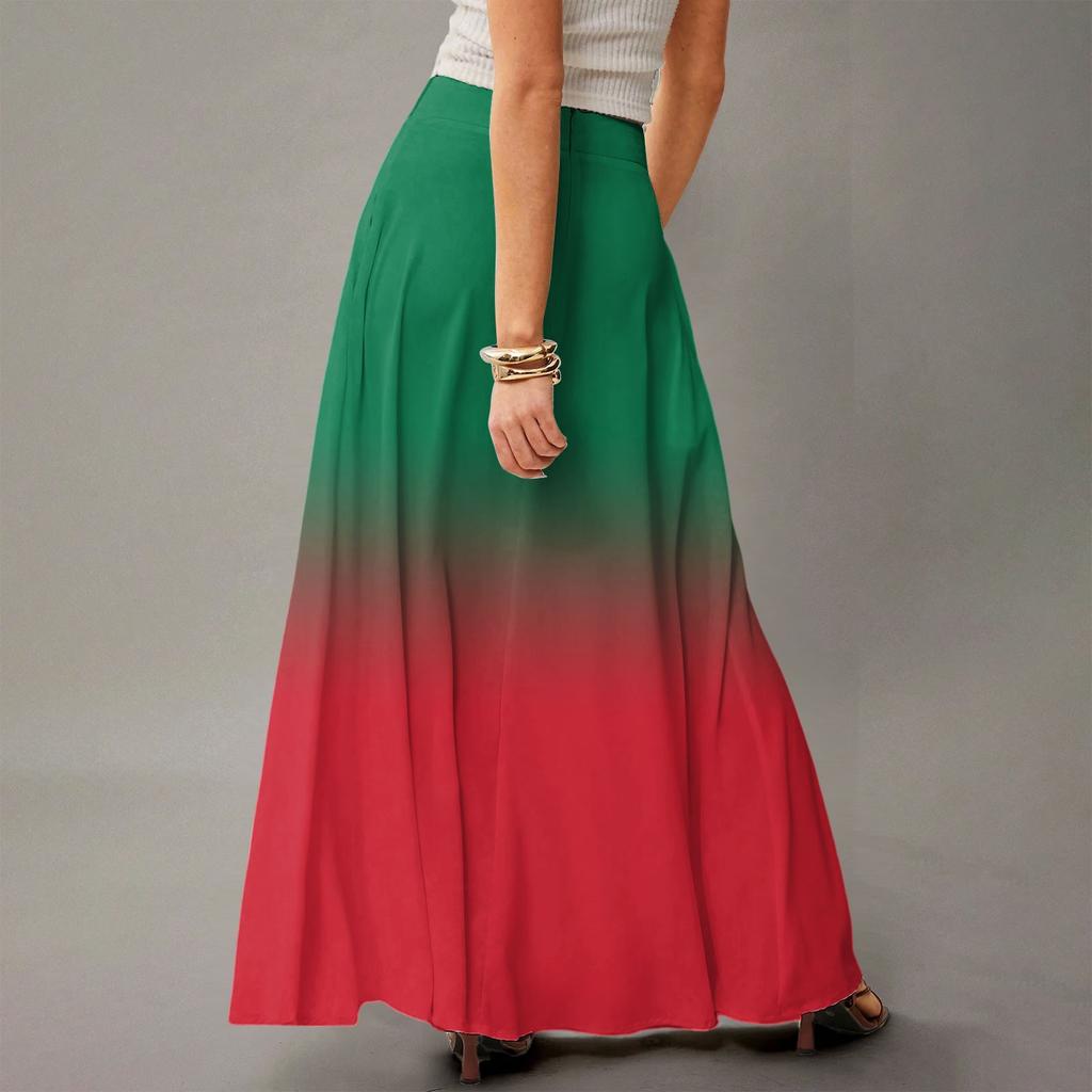 Женская повседневная складная юбка-макси с градиентным принтом, высокой талией и карманом, с драпировкой