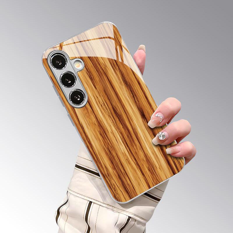 Светло-желтый чехол для телефона с рисунком под дерево, 2D, для Samsung S26 S25 S24 S23 S22 S21 S20 A56 A36 A16 - Стеклянная защитная крышка