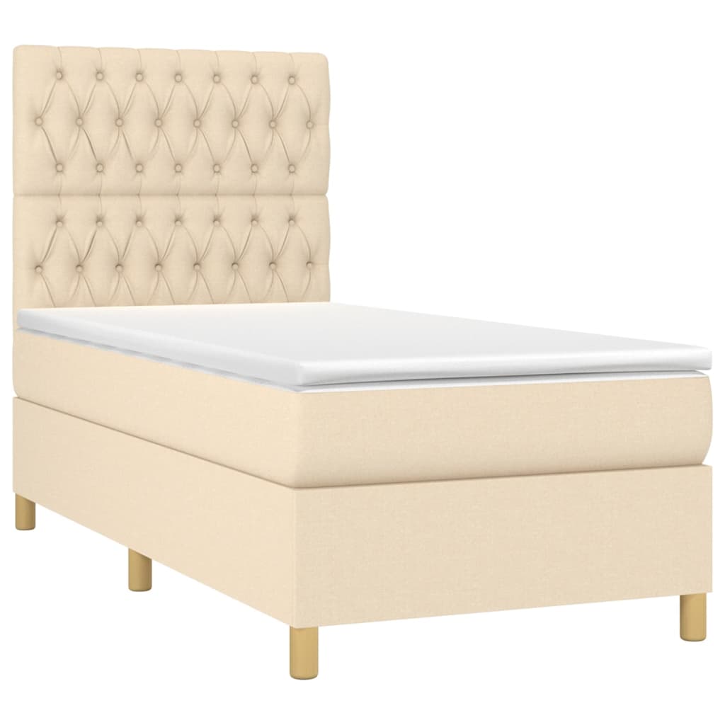 Box Spring Bed with Mattress Cream 100x200 cm Fabric