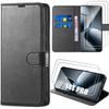 Protective Case - E.F.CONNECTION - for Xiaomi 14T Pro - Black Synthetic Leather - Shockproof - 2 Tempered Glasses