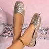 Spring and Summer New Women's Shoes Sequined Flash Silk Shallow Mouth Women's Single Shoes Square Head Flat Thick Heel Casual Single Shoes