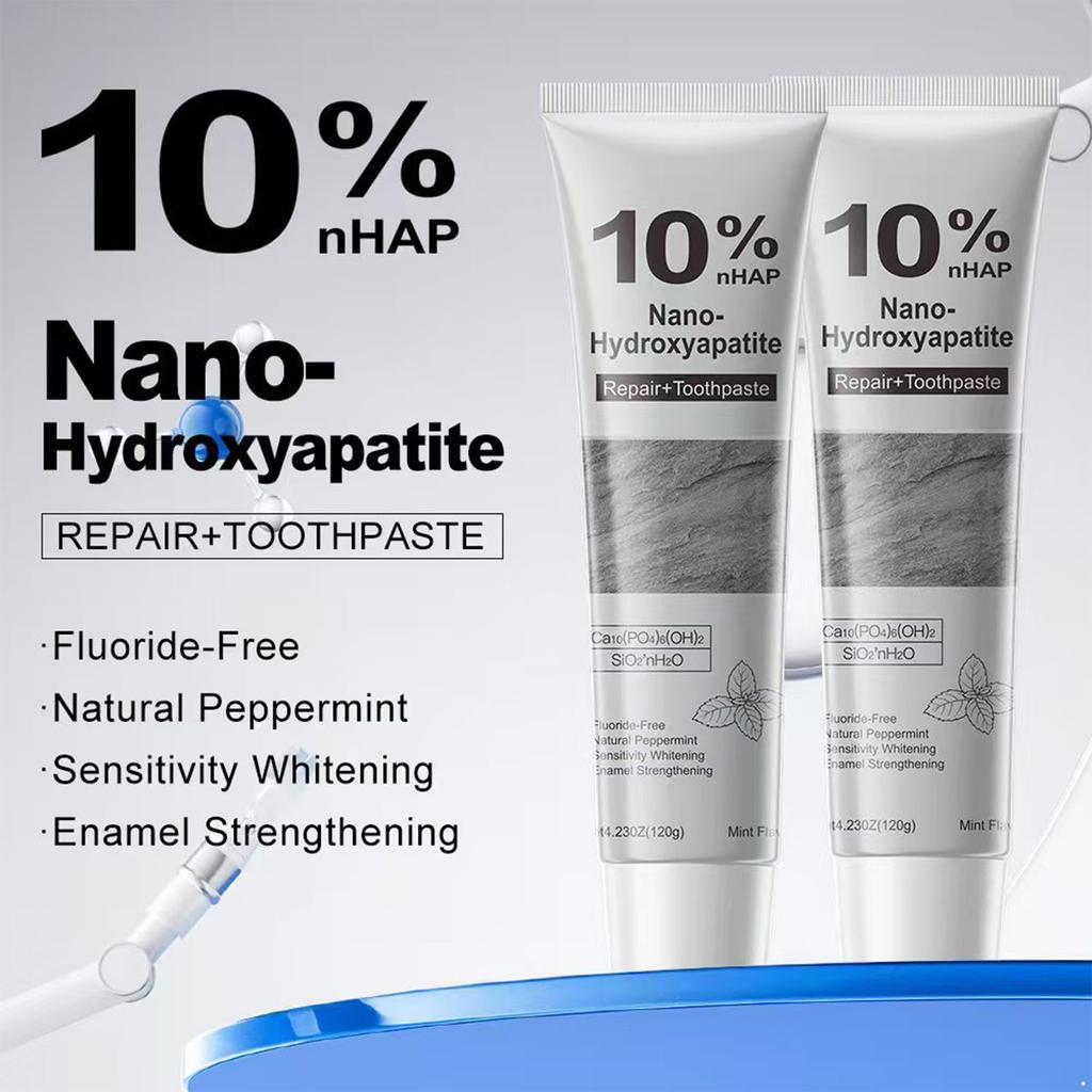 Зубная паста с наногидроксиапатитом 10%, 120 г, одна туба - Отбеливающая и освежающая дыхание, без фтора