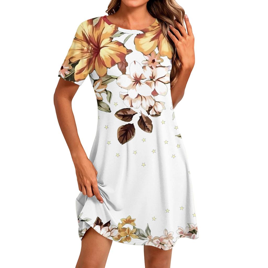 Women's Fashion Casual Print Round Neck Short Sleeve Short Dress
