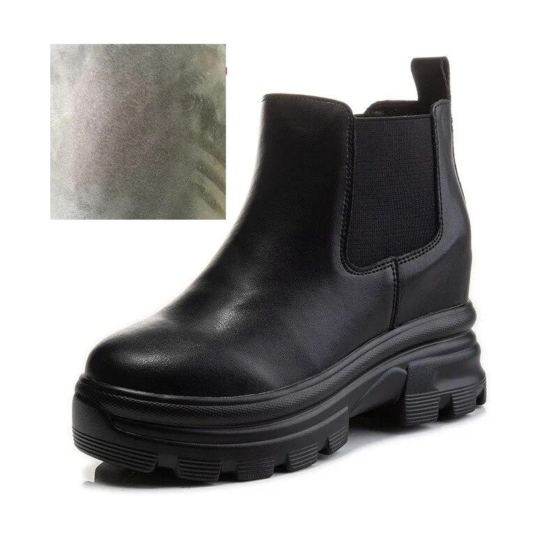 Fujin, 8 см, 2023, натуральная кожа, ботильоны «Челси», осень-зима, плюшевые теплые ботинки на платформе до середины икры, женская весенняя обувь в Риме