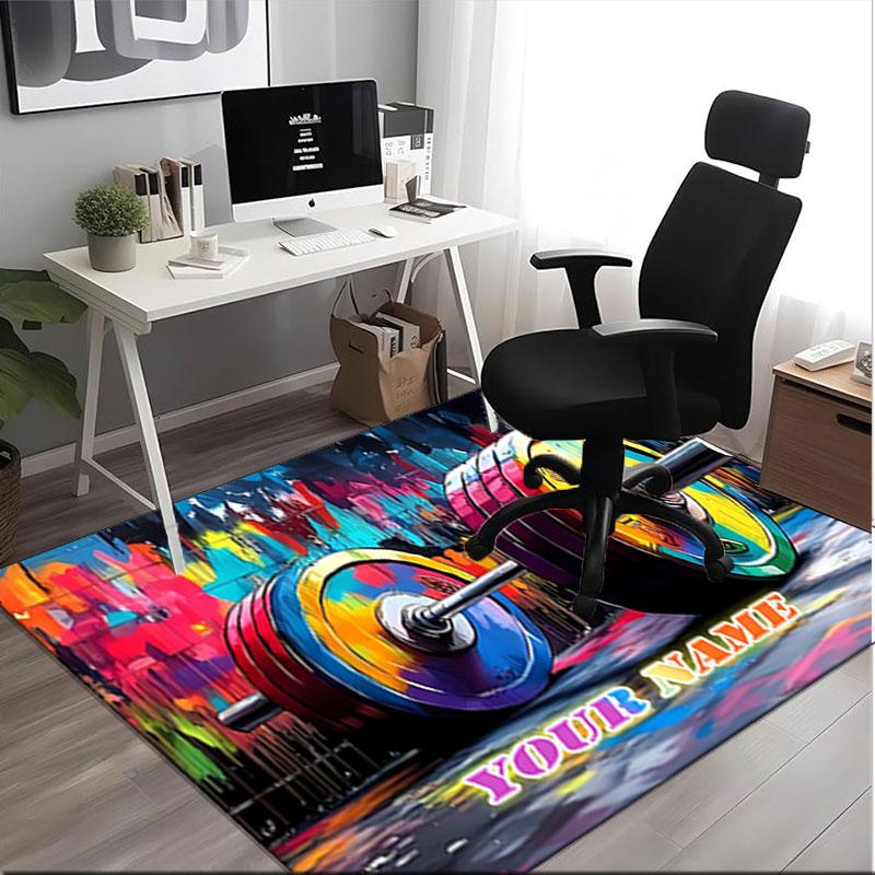 1PC Custom Name Fitness Motivation" Theme Floor Mat Ideal for Living Room, Game Rooms, Office, Bedroom,Floor Mat Playful Design