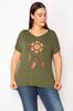Женская блузка большого размера Плюс размер Блуза цвета хаки с вышивкой и V-образным вырезом с низкими рукавами