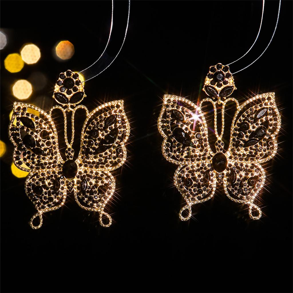 Cross-border Supply, Fashionable Colored Glass Rhinestone Butterfly Earrings, Women's Exaggerated Stud Earrings, Earrings.