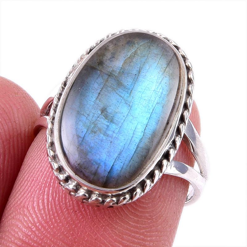 Natural Labradorite Gemstone 925 Solid Sterling Silver Jewelry Ring Size 6 A1U72