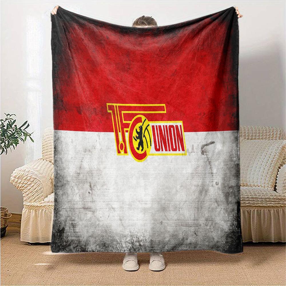 Union Football Emblem Flannel Blanket, Soft Polyester, Modern Design, All-Season for Camping, Travel, Gifts for holidays or birthdays