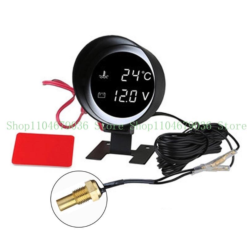 652F 2 in 1 Vehicles Digital Gauge 12/24V Universal Truck Car LED Voltmeter Water Temperature Gauge Meter