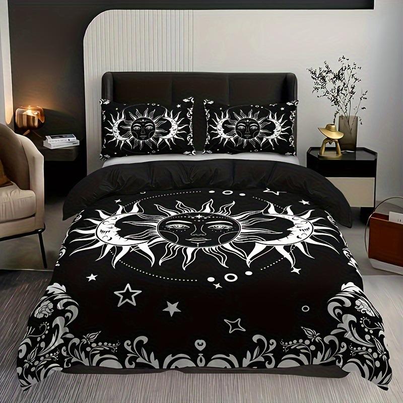 Black and white sun and moon print duvet cover breathable and comfortable for bedrooms and guest rooms