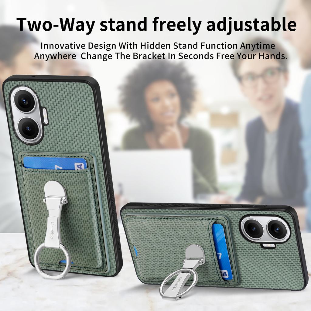 For Xiaomi Redmi Turbo 4 Pro 5G Leather Phone Back Cover with Kickstand and Card Slots Carbon Fiber Texture