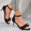 Fashion Lace Straps Sandals Women 2025 Summer Metal Ankle Strap Thin High Heels Sandals Woman Sexy Black Party Shoes