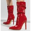 Fashion Sexy Pointed-Toe Patent Leather High-Heel Ankle Boots Women Fashion Wrinkle Side Zipper Design Mid-Calf Boot Party Stripper Shoe