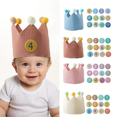 Детская Корона-Шляпа на День Рождения 1-9 лет Шерстяная Повязка на Голову с Помпоном Шляпа для Детей Праздничные Реквизиты для Фотосессии Подарки для Младенцев
