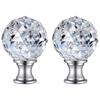 2Pcs Clear Crystal Glass Ball Finial Lamp Top Cap Diamond Lampshade Topper Knob