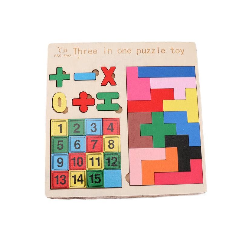 Деревянная игрушка-пазл 3 в 1, распознавание цвета и формы, развивающие игры для детей, деревянные пазлы, игрушки, танграмы для детей