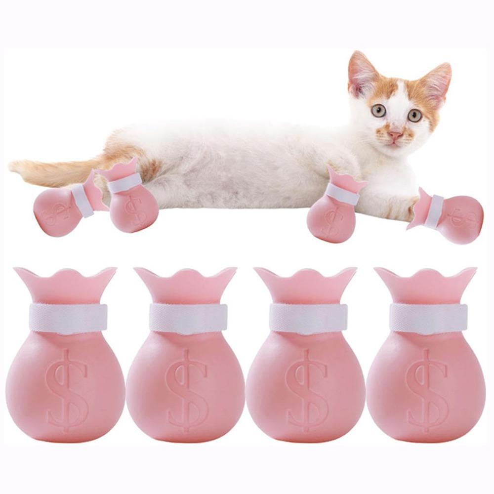 4pcs/set Washing Claw Paw Cover Cat Paws Gloves Silicone Anti-scratch Cat Foot Shoes New Cat Shoes