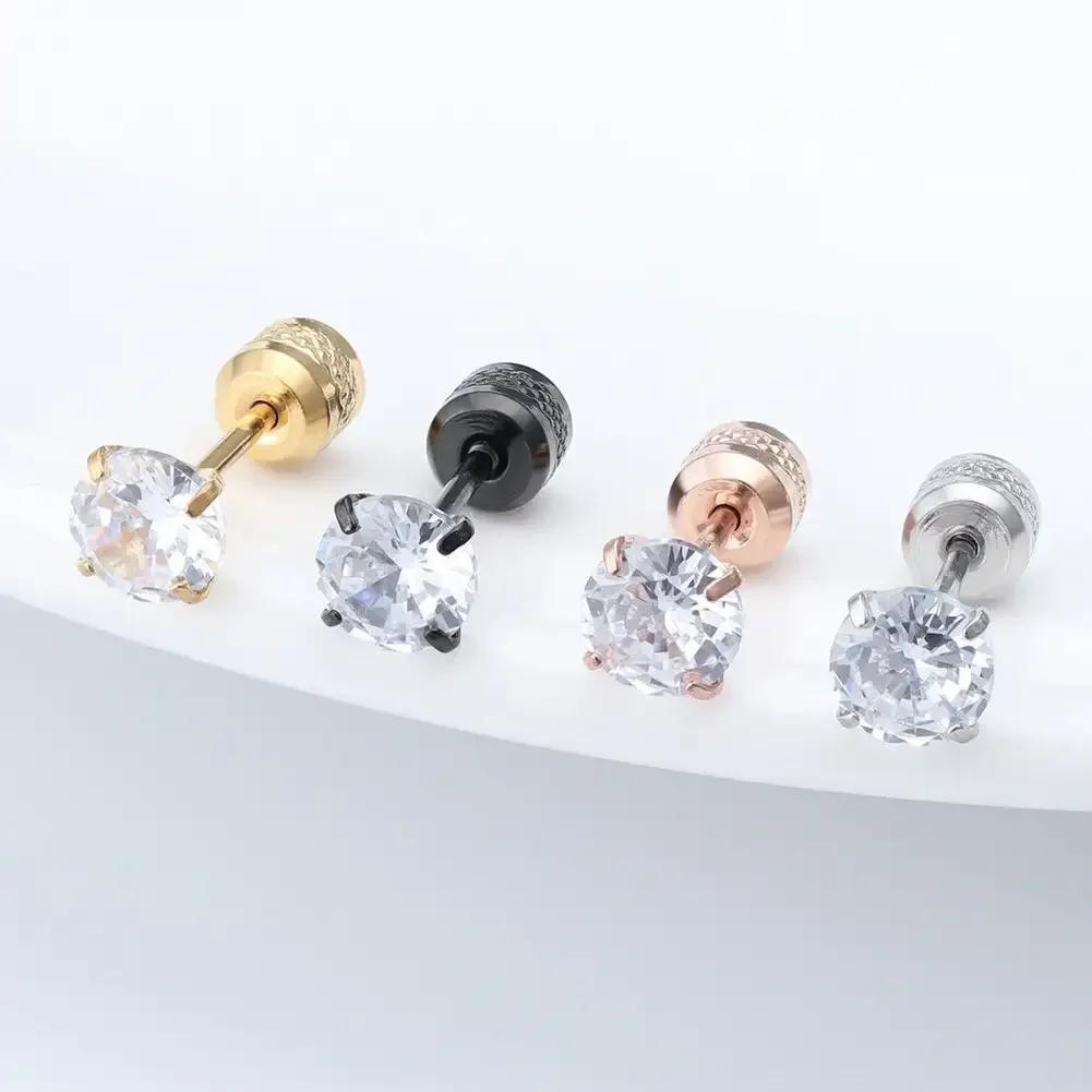 Fashion Four Claw Zircon Cartilage Stainless Steel Ear Stud Crystal Zircon Earrings Piercing Jewelry Steel Clear