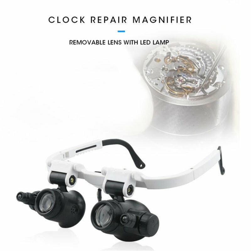 Регулируемая по размеру головка, светодиодная лупа, акриловая линза, двойная увеличительное стекло для очков