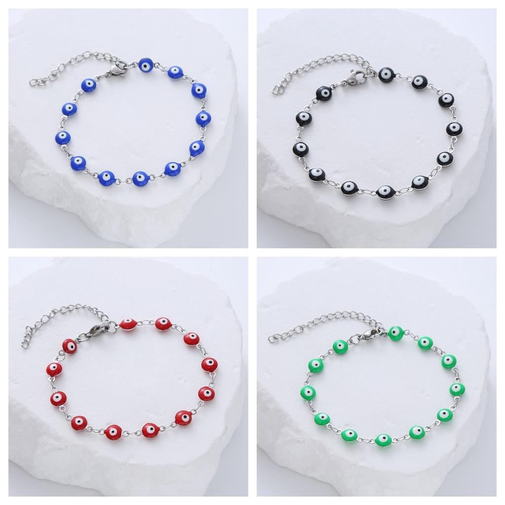 2026 New Arrivals Stainless Steel Chain Bracelet 6mm Devil's Eye Bracelets for Women Drip Oil Eye Charm Jewelry Wholesale