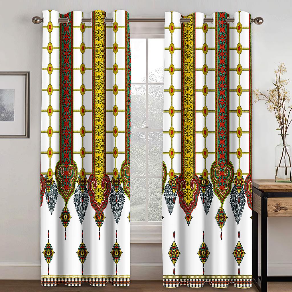 Eritrean Bohemia Boho Style Saba Barquote Abstract Ethiopian Set of 2 Window Curtains Suitable for Kids Bedroom Living Room Bathroom Kicthen Door