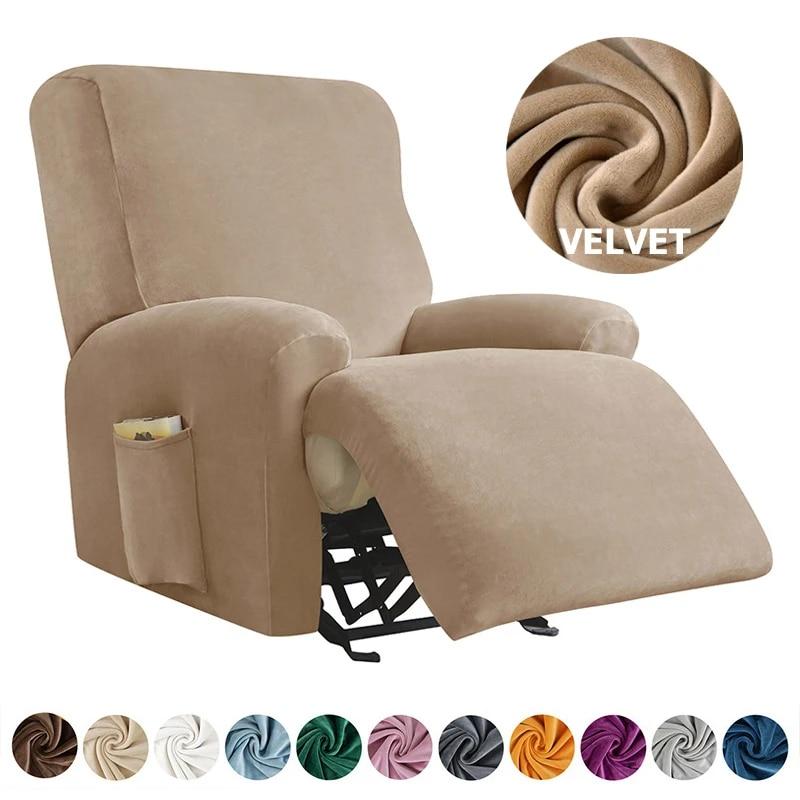 Stretch Velvet Recliner Sofa Cover Living Room Elastic Warm Soft Home Decor Single Sofa Covers with Pocket Furniture Protectors