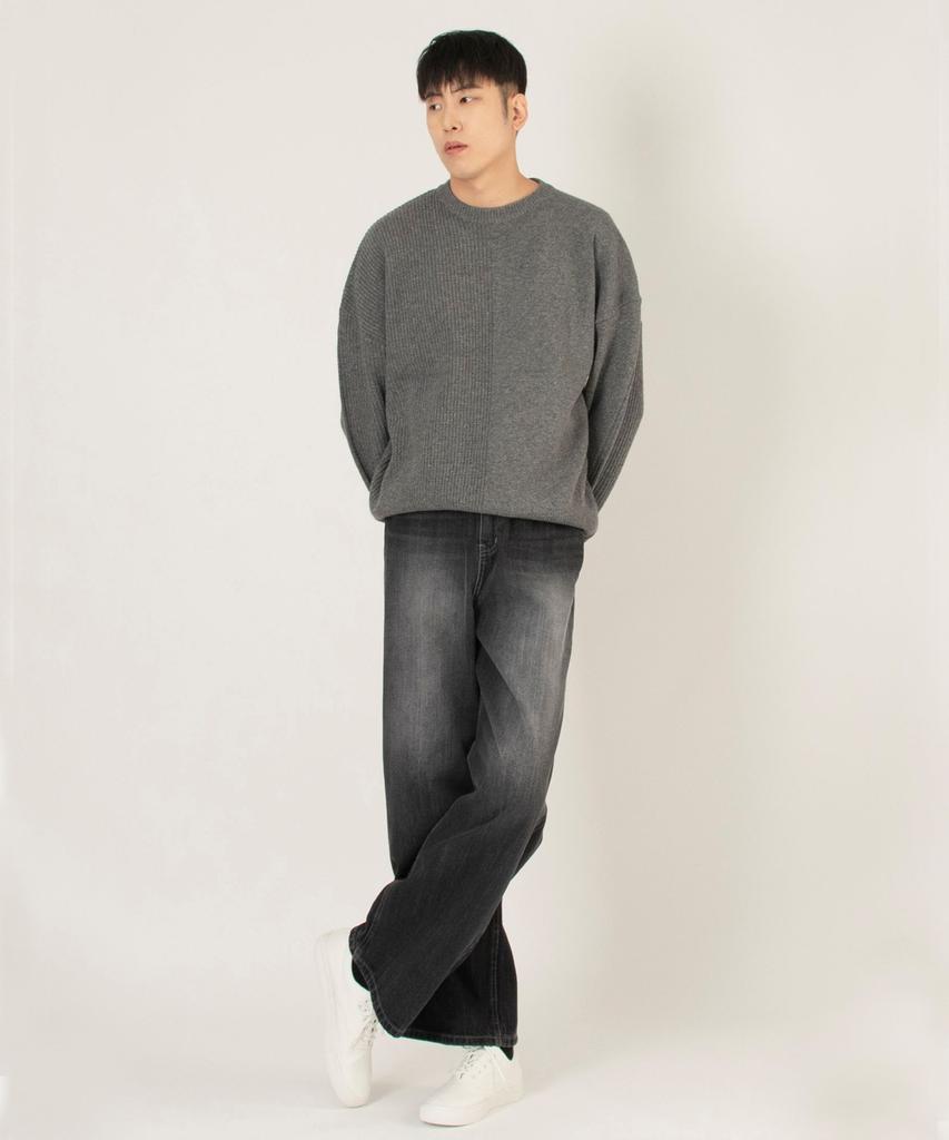 SALON DE SEOUL Unisex Washed Semi-Wide Denim Pants - Black