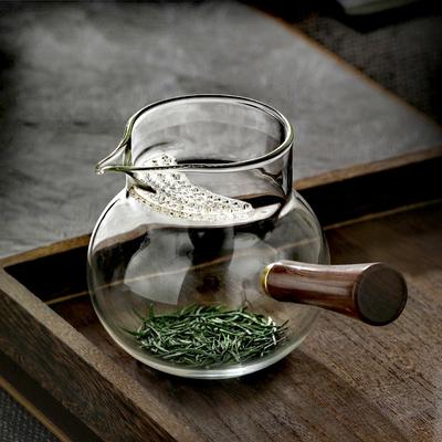 Чайник стеклянный 500 мл с деревянной ручкой сбоку и фильтром-полумесяцем, заварочный чайник для зеленого чая, бытовой заварочный чайник, чайный набор для чая Кунг-фу, чайная посуда