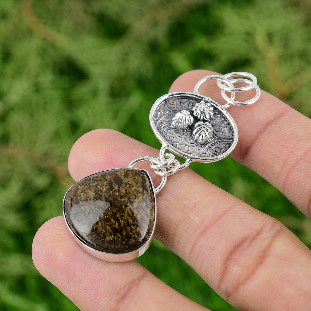 Daughters Day Deal Bronzite Gemstone 925 Sterling Silver Handmade Bezel Pendant