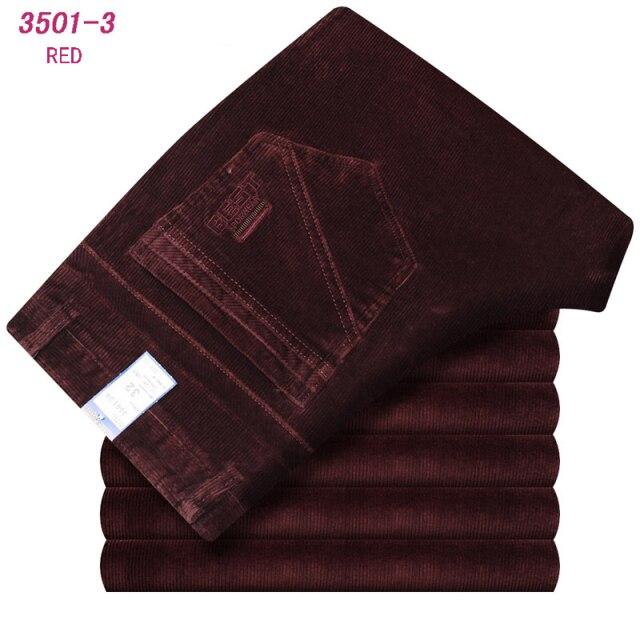 Autumn Winter Velvet Corduroy Pants Men Business Casual Pants Loose Elastic Middle-aged Straight Fleece Thick Corduroy Trousers