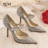 Fashion 2025 Wedding Shoes Women'S Pearl Crystal High Heels Women'S Stiletto Pointy Net Red Champagne Dress Single Shoes