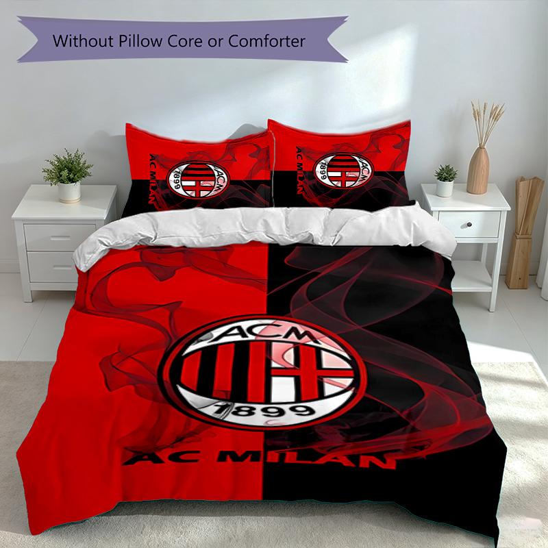 3pcs Associazione Calcio Milan Duvet Cover Set, Includes 1 Duvet Cover and 2 Pillowcases,Skin-Friendly&Comfortable Fabric,Suitable Bedding Sets