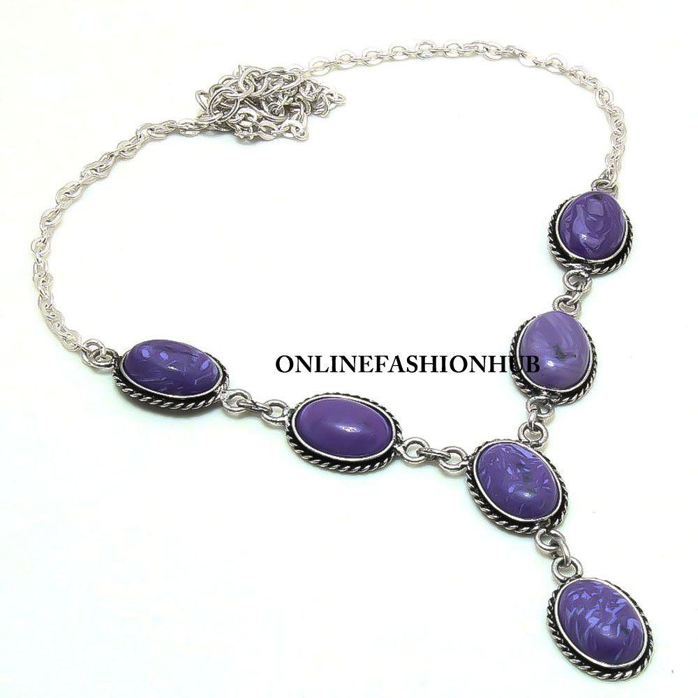 Драгоценный камень чароит 925 пробы с серебряным покрытием BeautifulNecklace ERR-N35